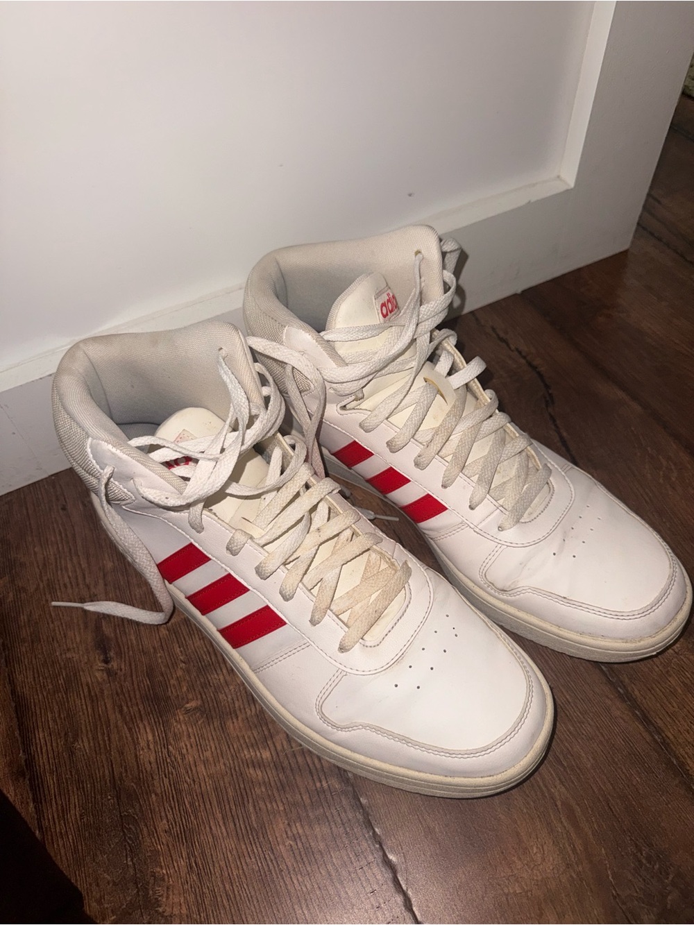 adidas Men’s White High-Top Sneakers with Red Stripes
